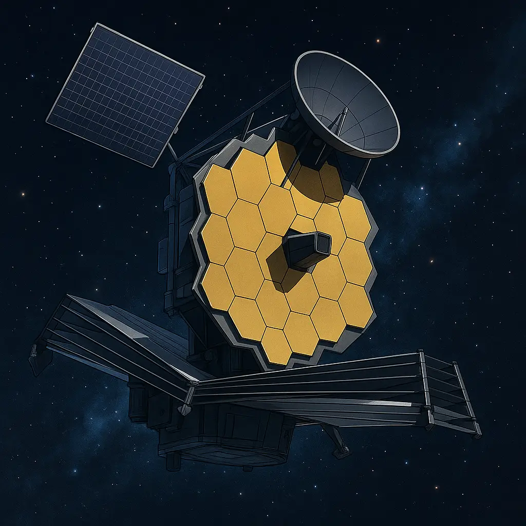 제임스웹 후속 망원경과 차세대 우주 관측 프로젝트를 상징하는 미래형 우주망원경 일러스트