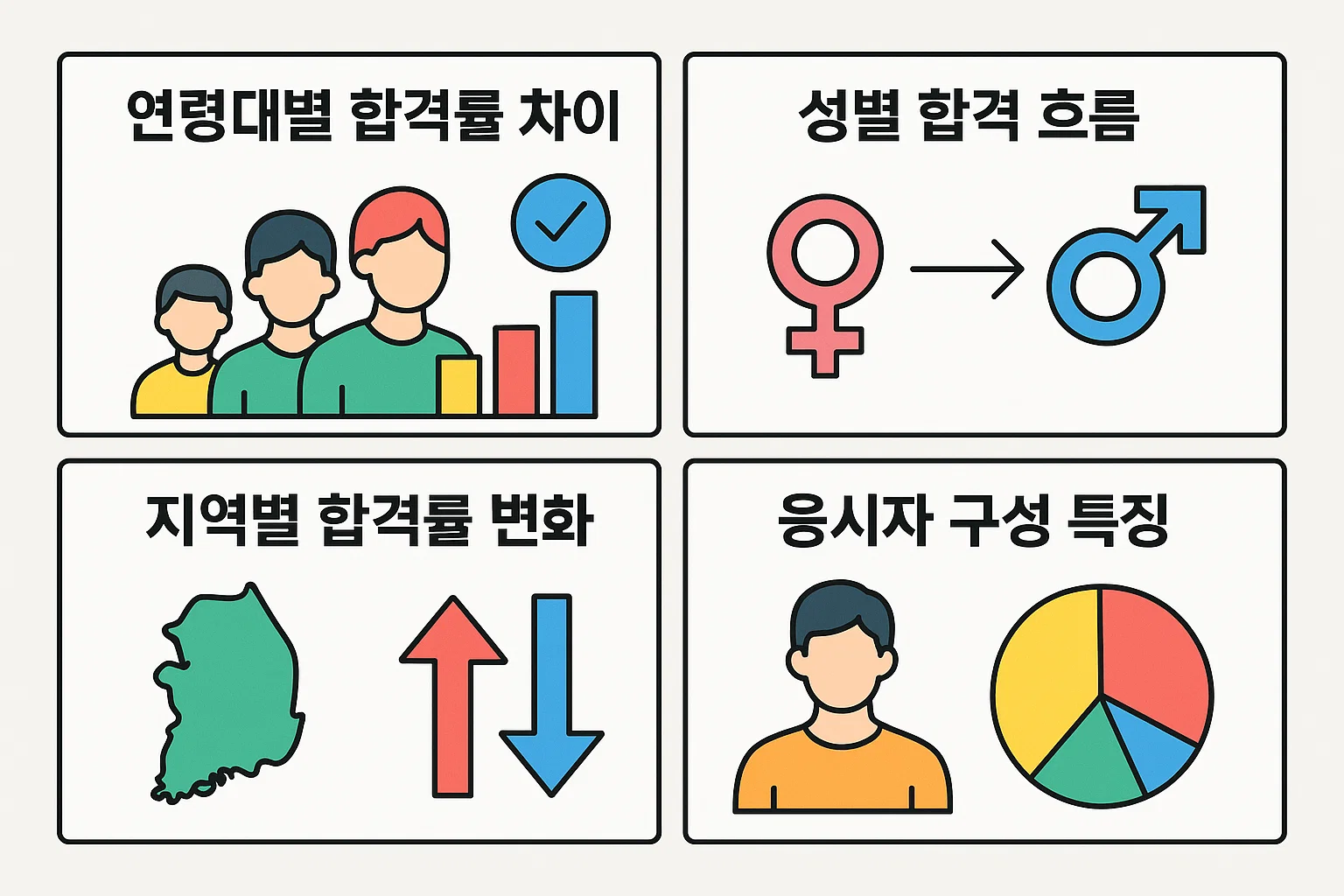 2025년 공인중개사 시험의 연령대별 합격률 차이, 성별 합격률 변화 흐름, 지역별 합격률 변동과 응시자 구성 특징을 시각적으로 정리한 상세 인포그래픽 이미지