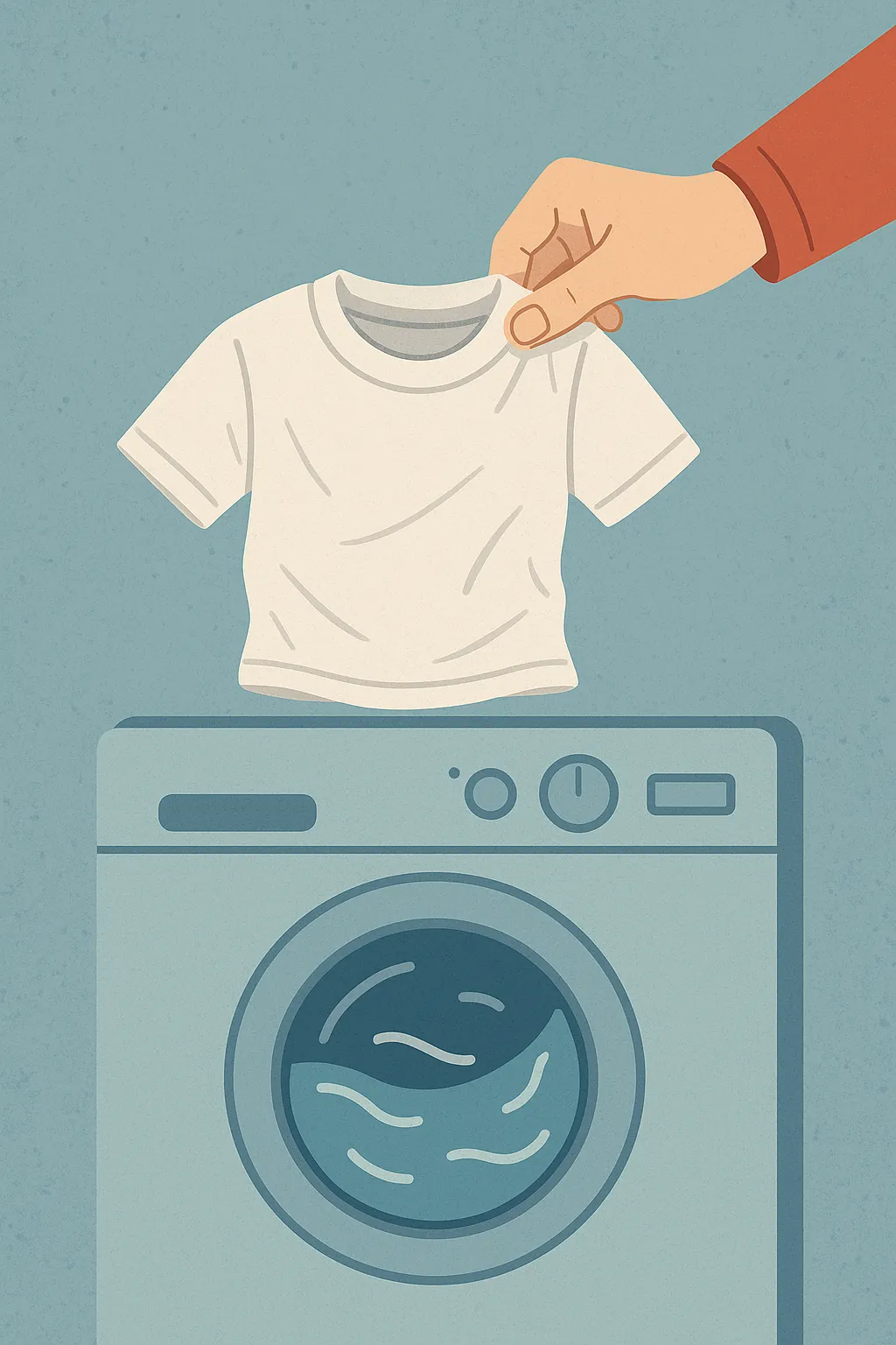 세탁기에서-꺼낸-작아진-흰색-티셔츠를-들고-있는-일러스트