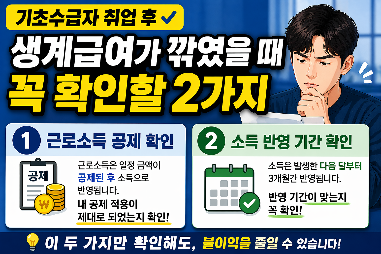 기초수급자 취업 후 생계급여가 깎였을 때 꼭 확인할 2가지