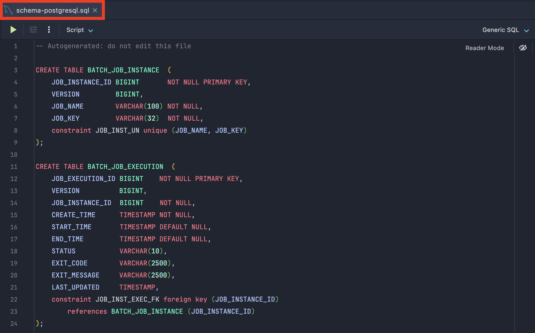 이미 테이블에 필요한 sql문이 작성되어 있다.