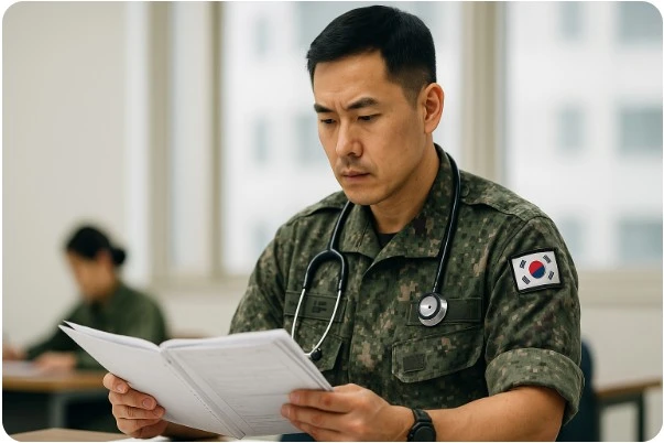 군의관이 병역 신체검사 기록 확인