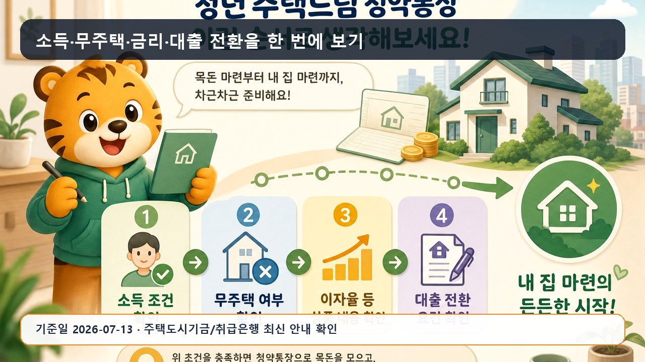 청년주택드림청약통장 2026 본문 이미지: 소득 조건 무주택 금리 대출 전환 흐름