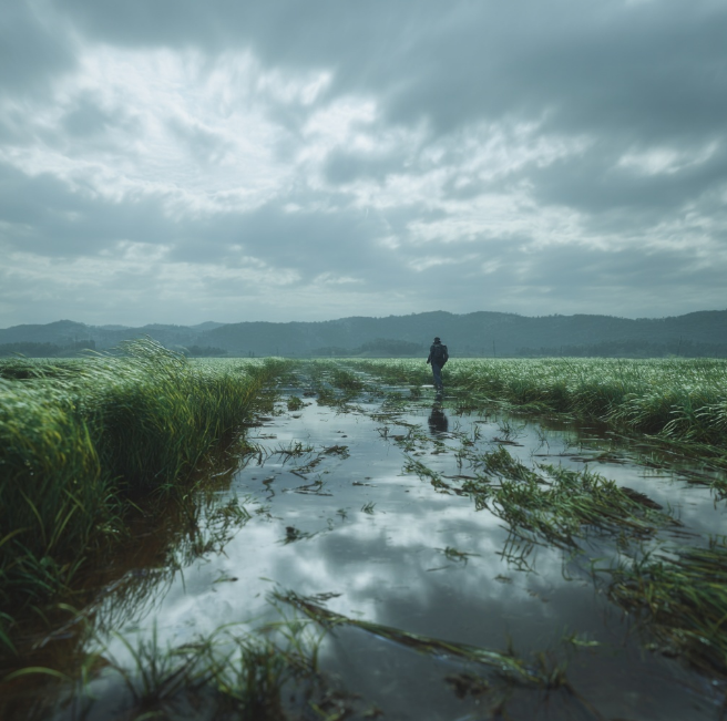 태풍으로 쑥대밭이 된 논