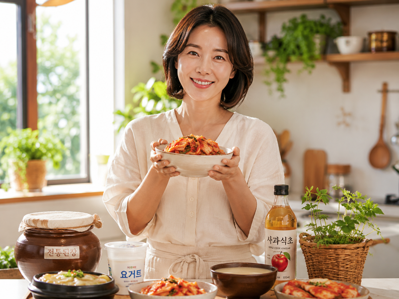 alt="여름 장 건강을 위해 발효식품을 챙기는 여성"