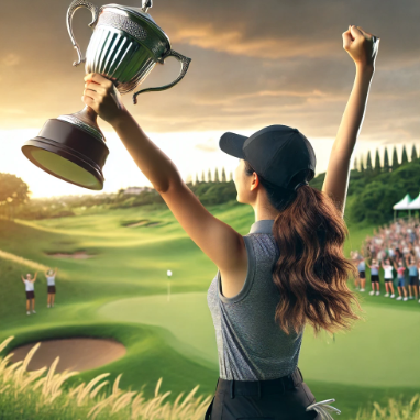 투어 통산 상금 1위 트로피를 들고 있는 이미지