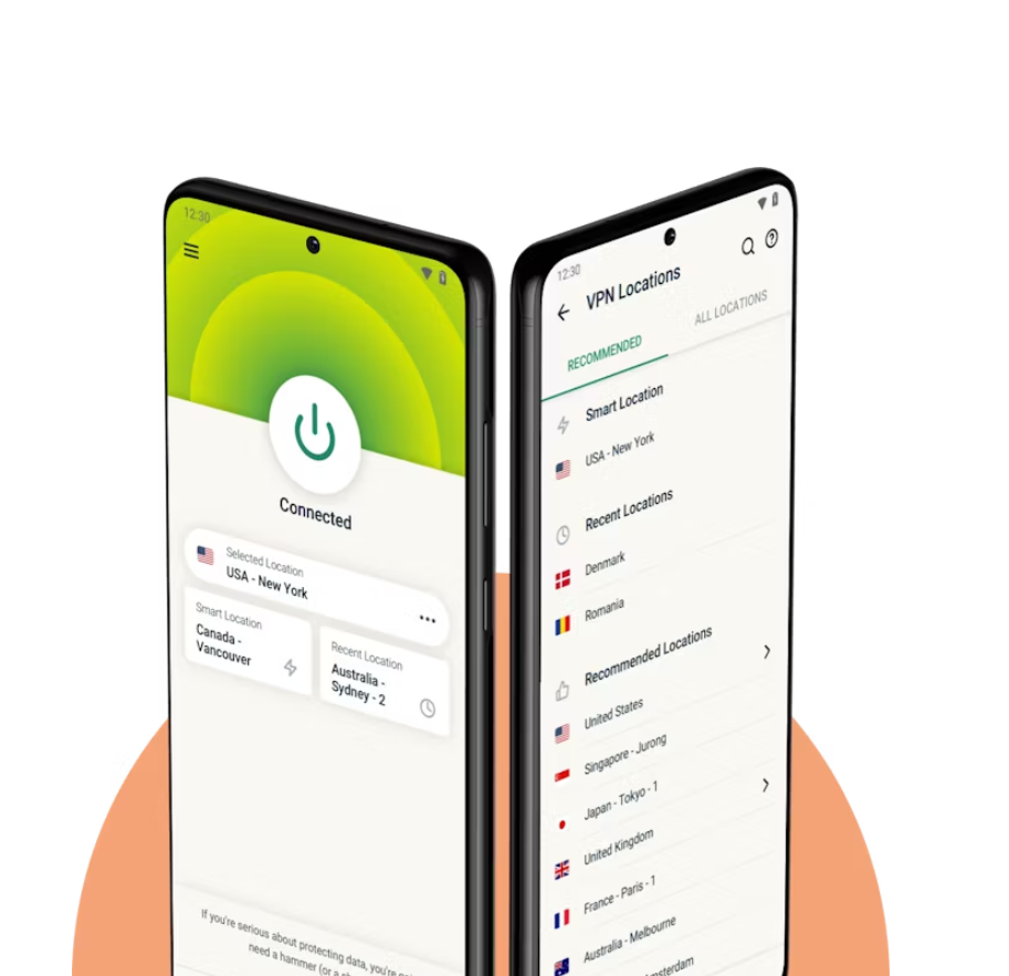ExpressVPN 인터페이스 - 서버 선택 화면