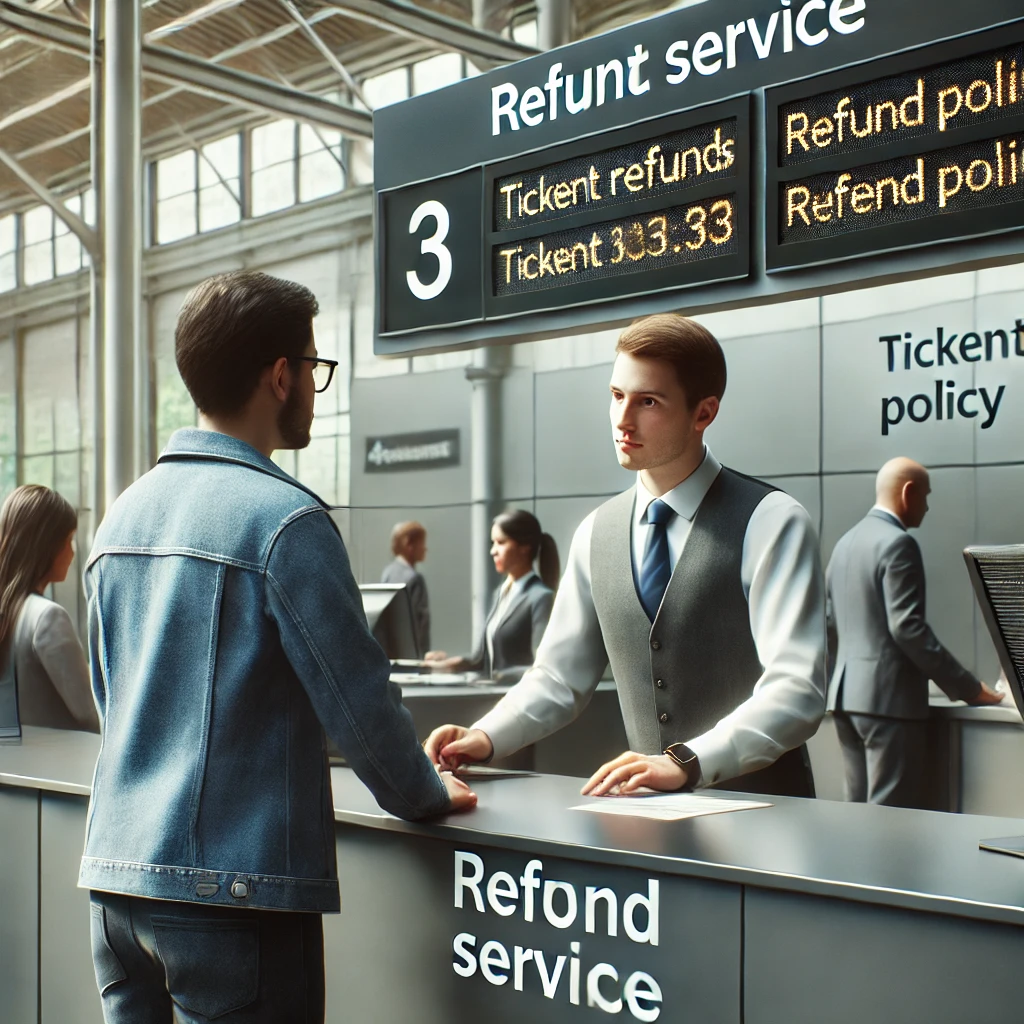 기차역 고객센터에서 환불 문의를 하는 모습