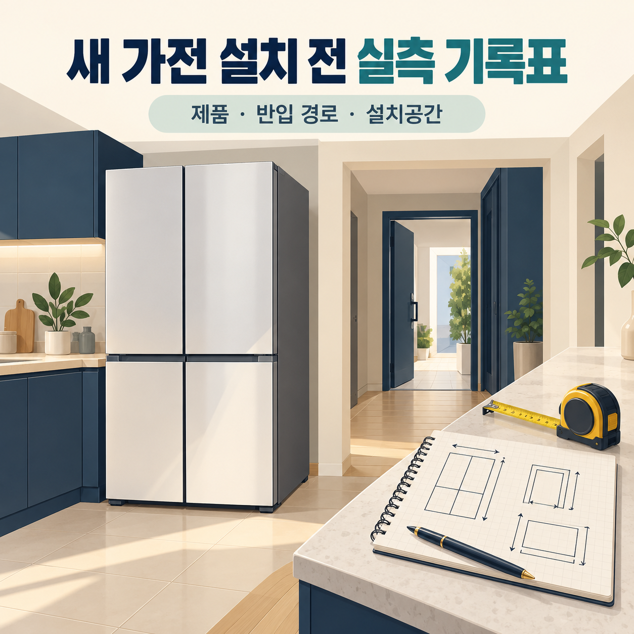 새 가전 설치 전 실측 기록표 - 현관&middot;복도&middot;설치공간 치수 확인