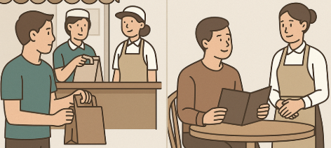 '포장 고객과 매장 이용 고객의 기대 차이' 이미지화한 모습