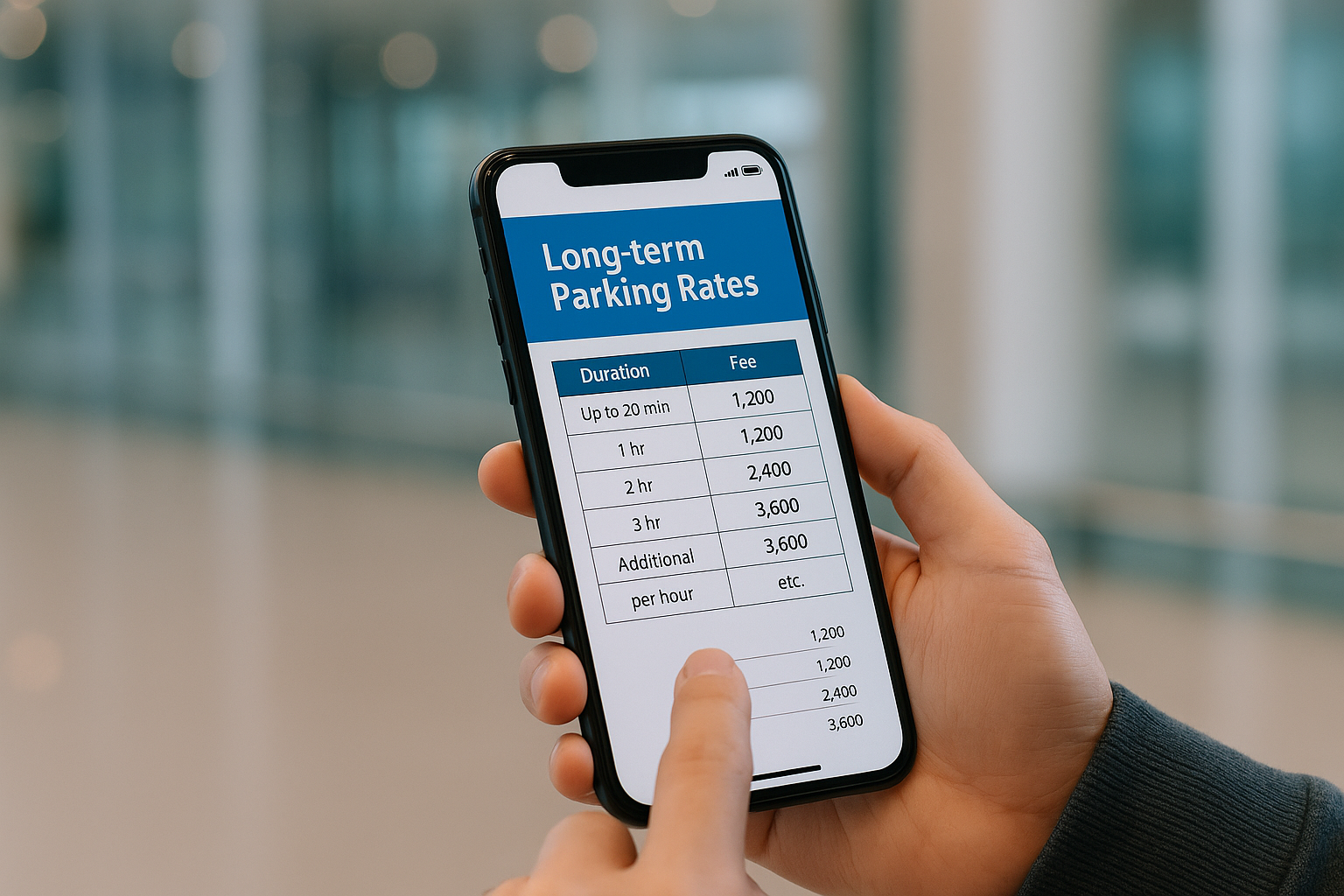 스마트폰으로 인천공항 장기주차 요금을 확인하는 장면