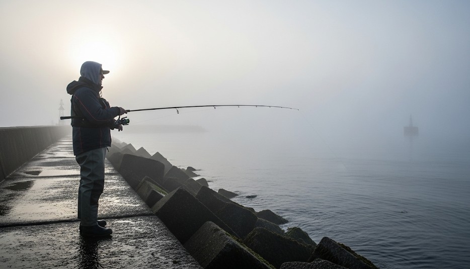 라인을 조정하며 낚시하는 사진
