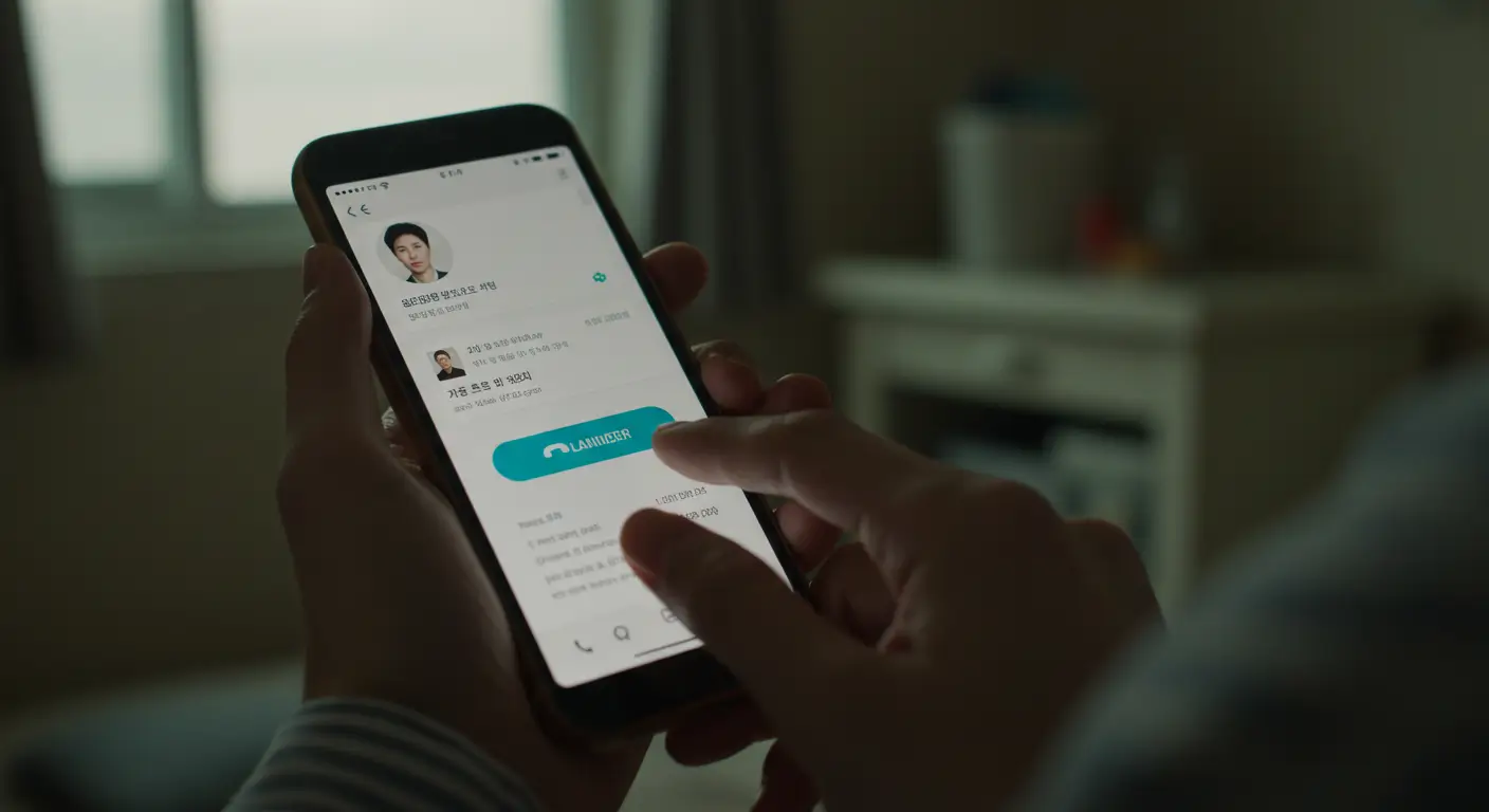 월세보증금대출 동의를 받기 위해 집주인 연락처를 보며 통화를 망설이는 한국인 세입자