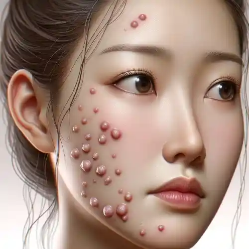 피지낭종이 발생한 여자의 사진