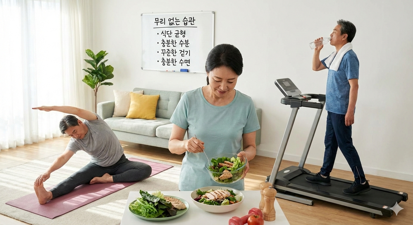 40~50대를 위한 무리 없는 다이어트 습관 포스터