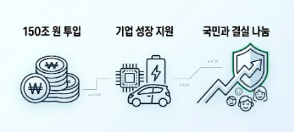 150조 원 투입, 기업 성장 지원, 국민과 결실 나눔에 관련 이미지