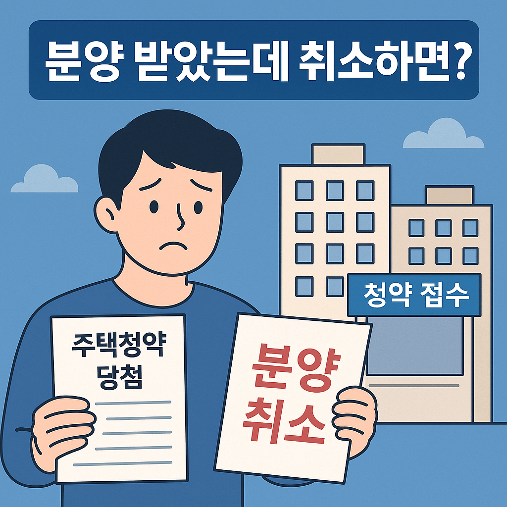 청약 당첨 후 분양을 취소한 청년이 계약 해지 서류를 들고 있는 모습