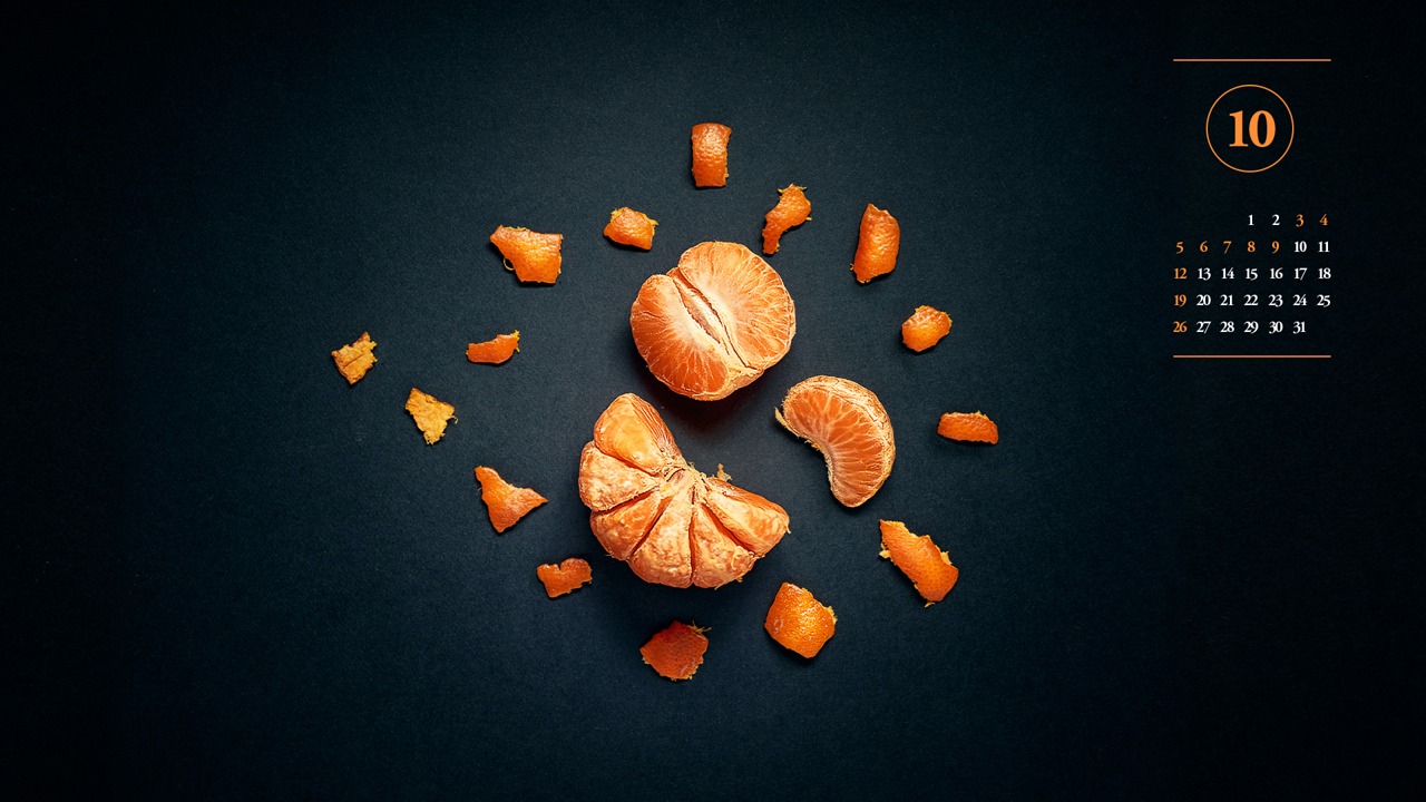 16 껍질 깐 귤 검정배경 A - 2025년10월 노트북배경화면