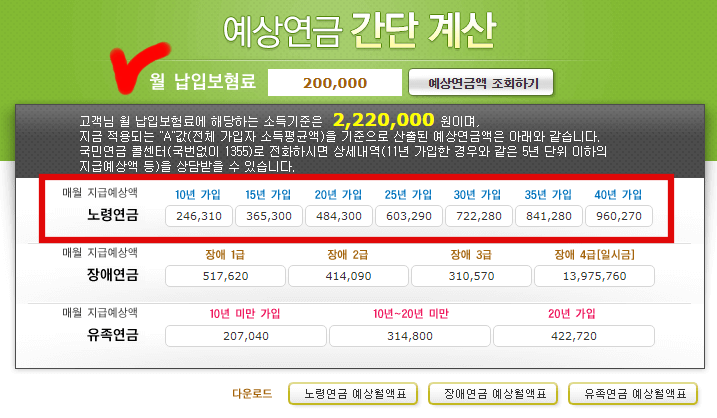 국민연금수령액알아보기-내연금알아보기-간단계산결과