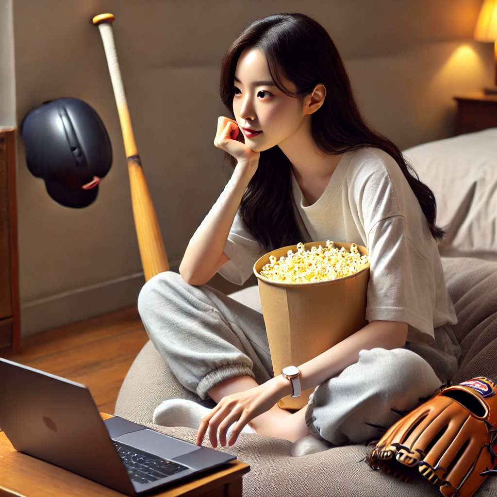 프로야구 중계 플랫폼으로 야구중계 보는 모습