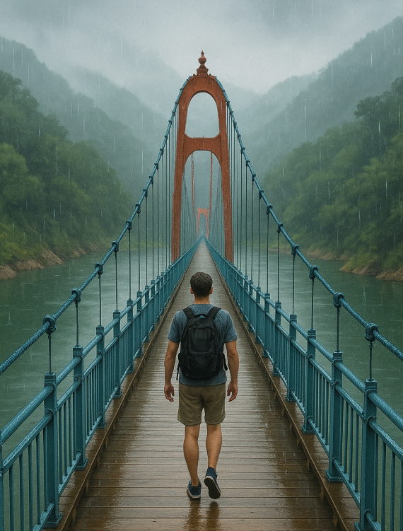 충청남도 청양의 천장호 출렁다리 모습