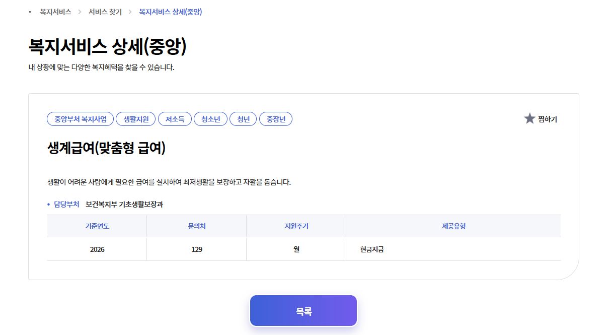 생계급여 신청자격