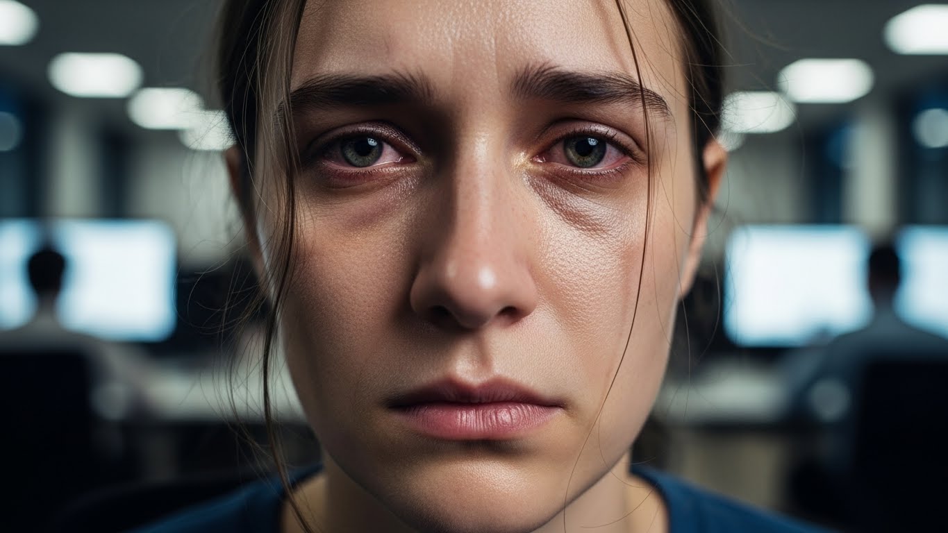 번아웃 증상으로 지쳐 보이는 사람의 얼굴 클로즈업