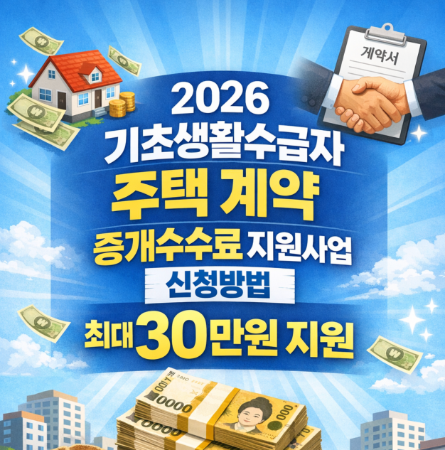2026 기초생활수급자 주택 계약 중개수수료 지원사업 신청방법 매매·전월세·대상·서류 최대 30만원 지원