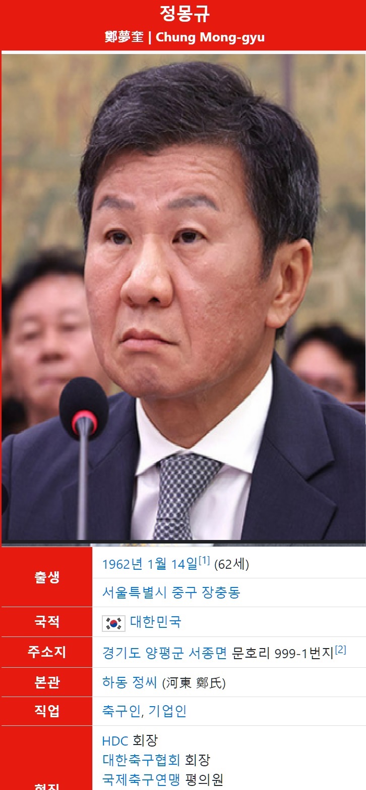 대한축구협회장 정몽규 프로필