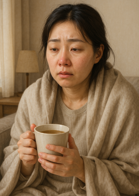 감기에 가래가 생겨 고생하는 사람