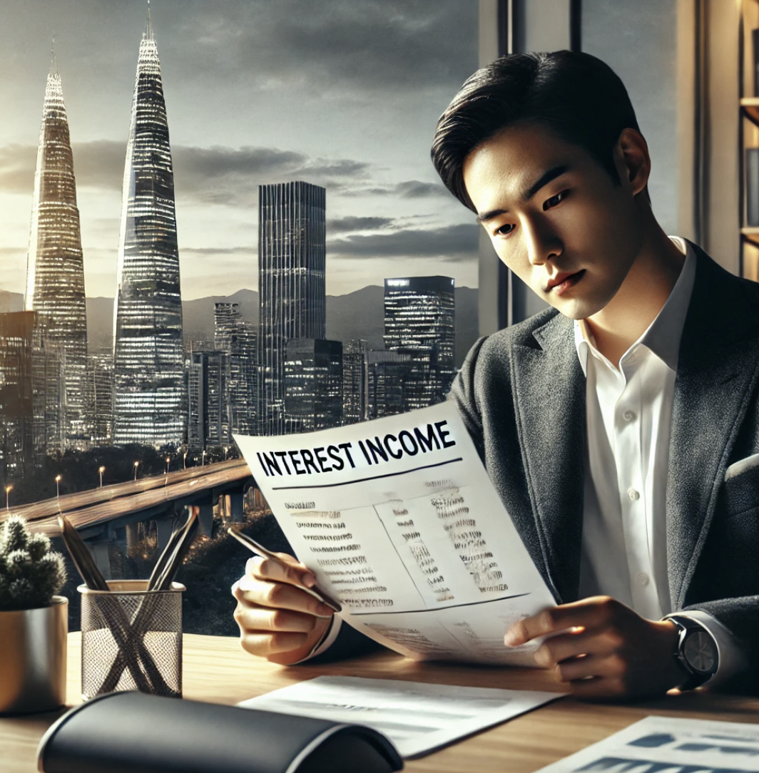 이자소득문서를 검토중인 모습