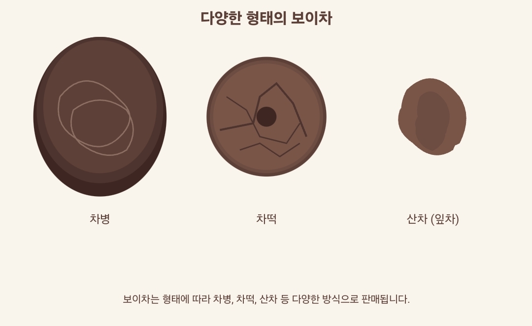 다양한 형태로 판매되는 보이차 - 차병, 차떡, 산차