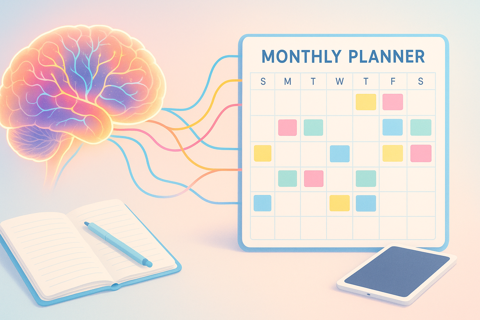 뇌과학과 계획의 연결성을 시각적으로 표현한 이미지
