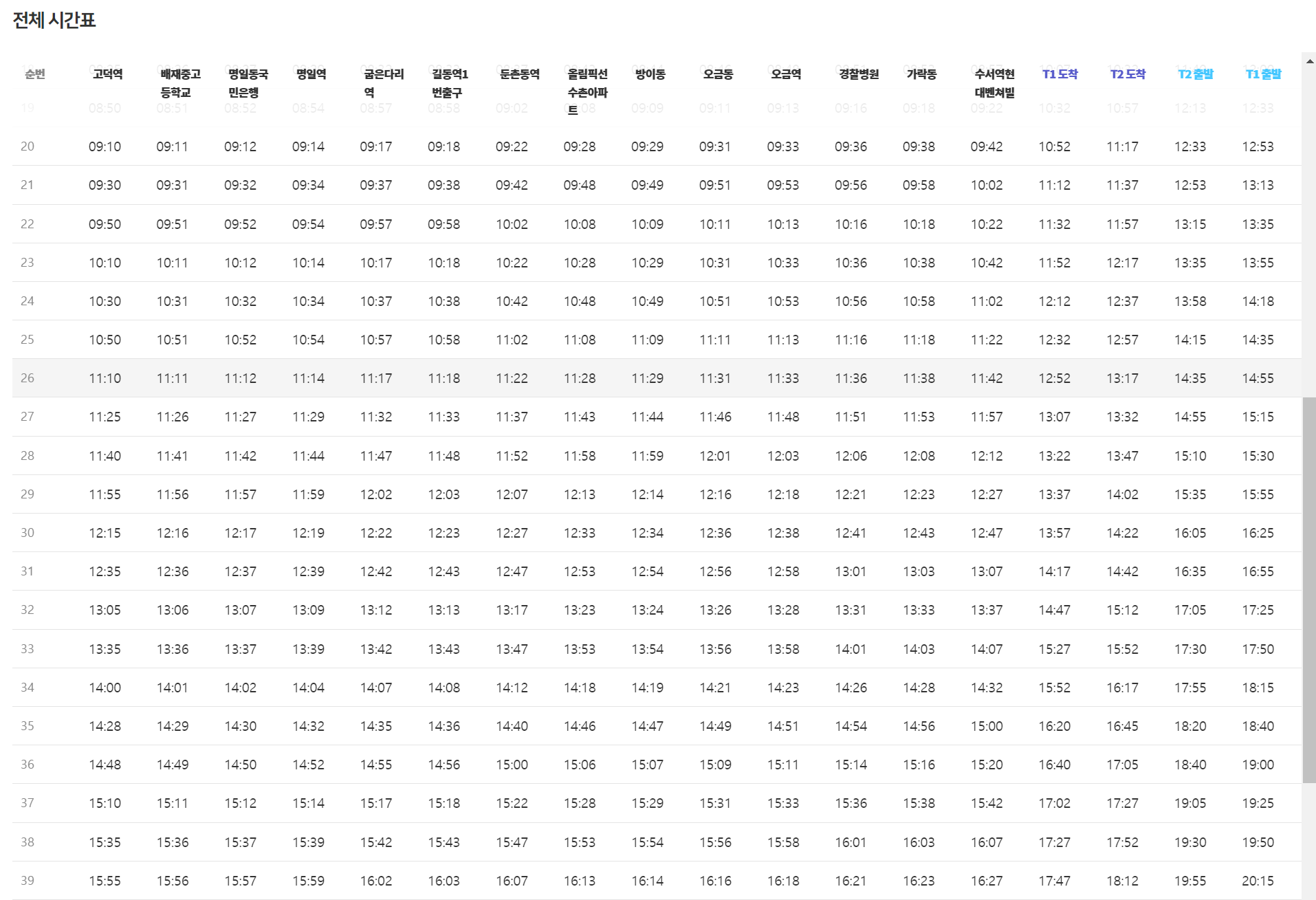 공항버스6300 휴일시간표2