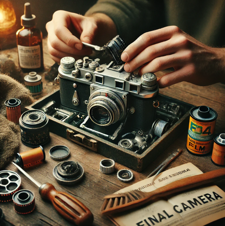 수동 기계 장비를 정밀하게 조립하는 장면