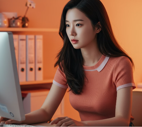 엑스트라버진 올리브오일 제품 컴퓨터 검색하는 모습