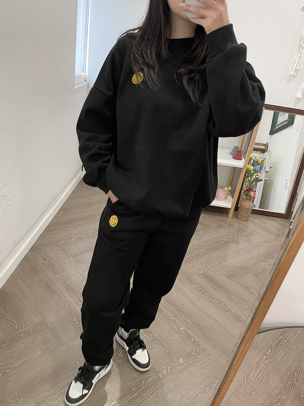 여성 기모 조거팬츠 스마일 트레이닝복