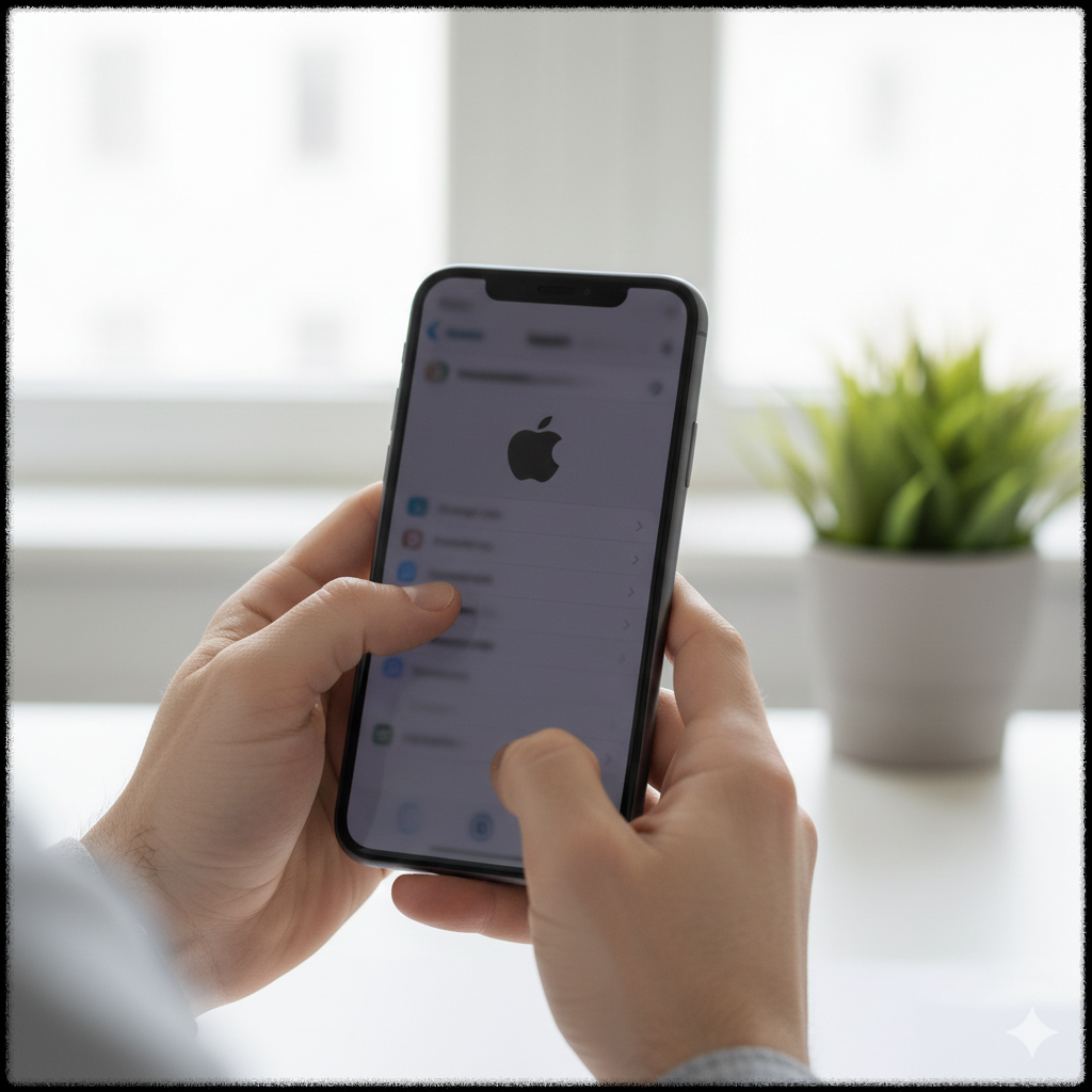 아이폰에서 보안 설정을 확인하며 스파이웨어를 점검하는 모습