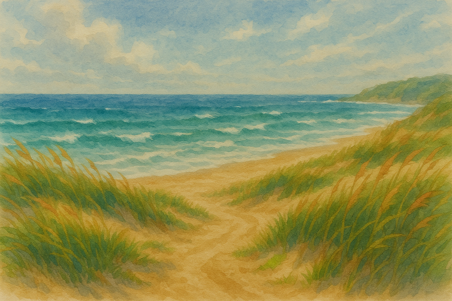 해변의 모래길과 바다