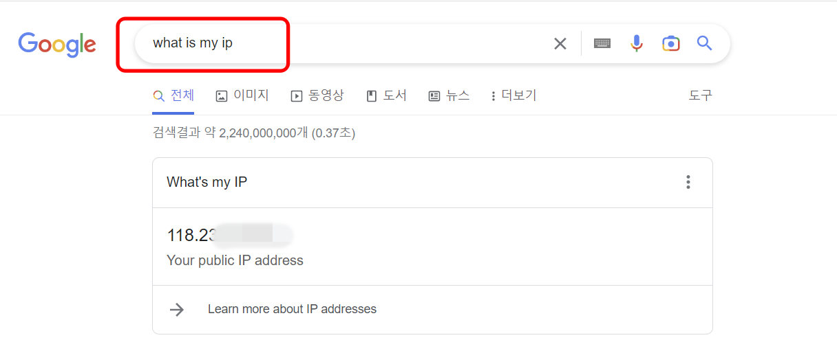 구글에서 공인 IP 확인