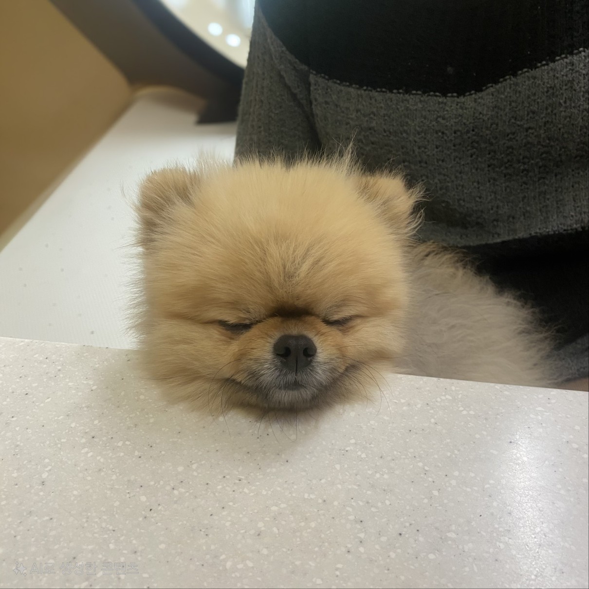 강아지가 평온한 미소를 지으며 잠들었다.