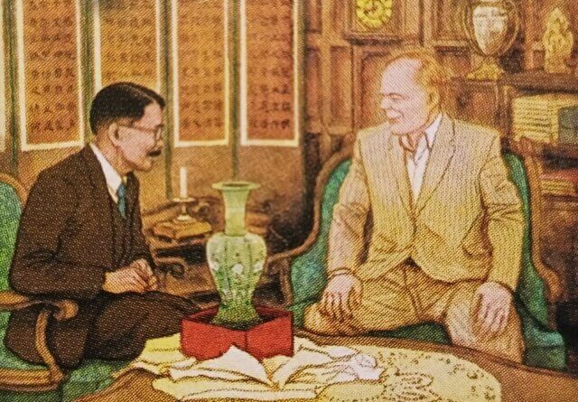 브라운 씨에게 고려청자를 선물하는 이인국 박사