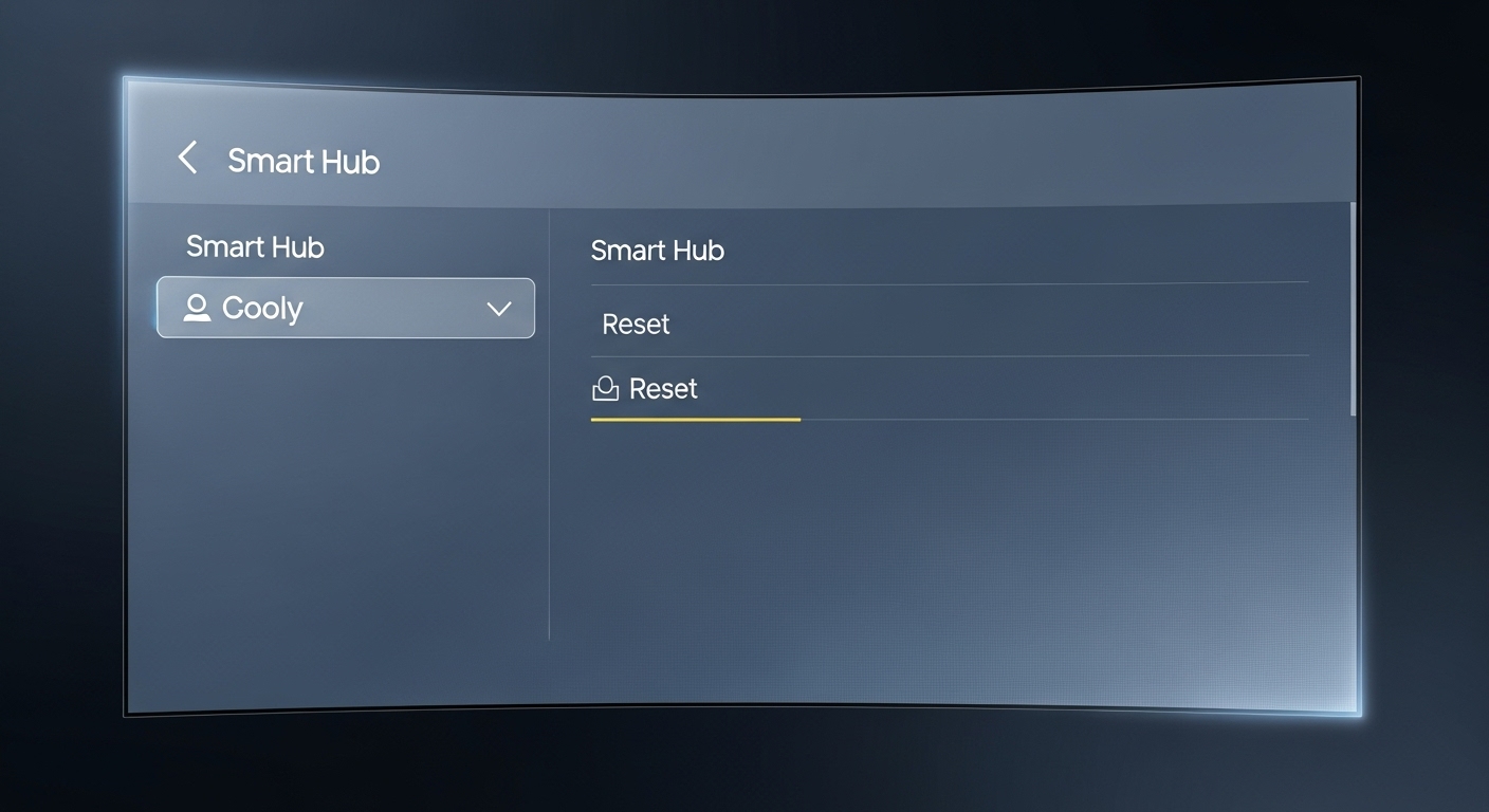 삼성 TV 설정 메뉴에서 스마트 허브 초기화를 선택하는 화면