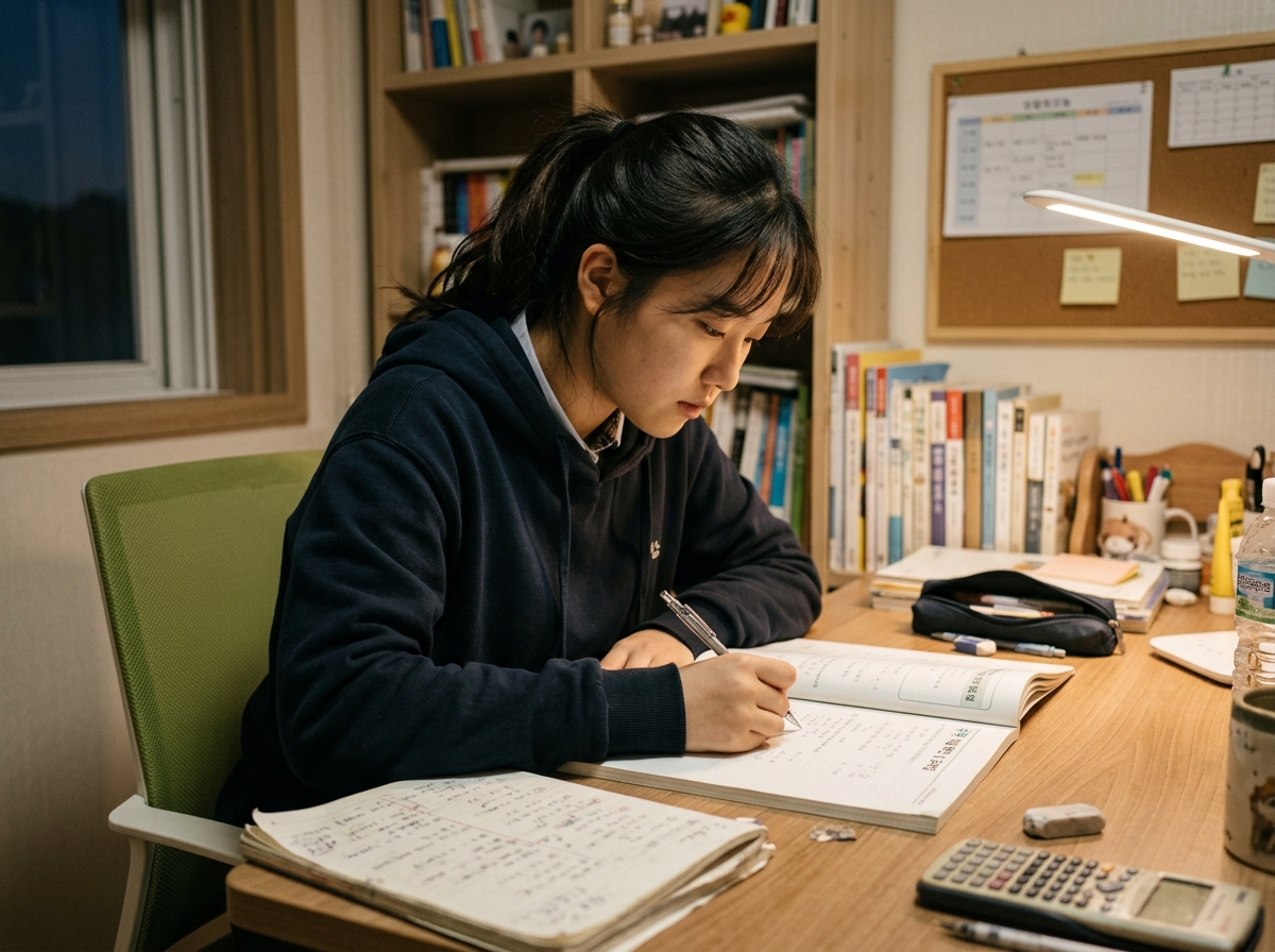수학 학습에 몰두하는 학생