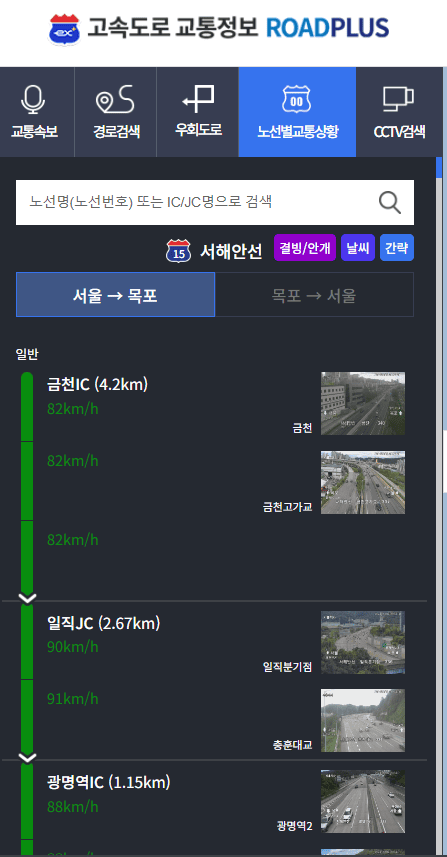 서해안선 고속도로 현황 보는 방법 안내