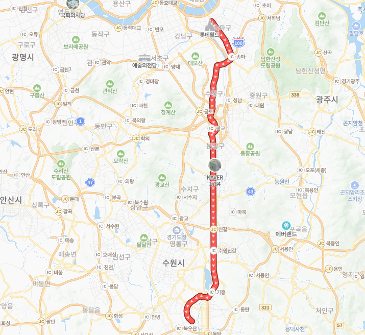 서울-성남-화성-P9301(퇴근)번-버스-노선-지도