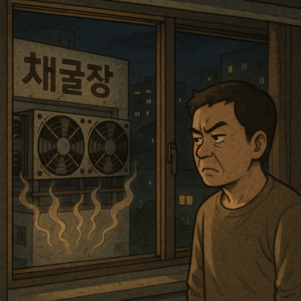 "채굴기 소음과 발열로 인한 주민 민원 상황"