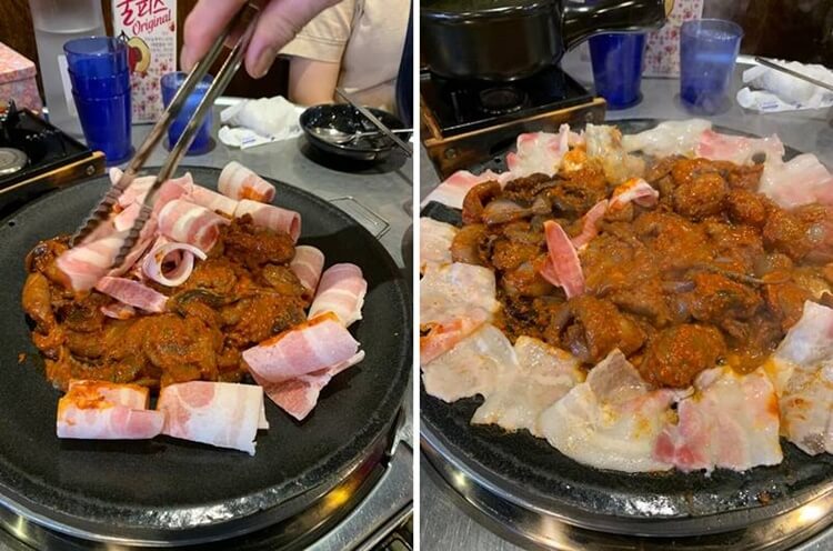 쭈삼의 삼겹살을 조리해주시는 사장님 모습