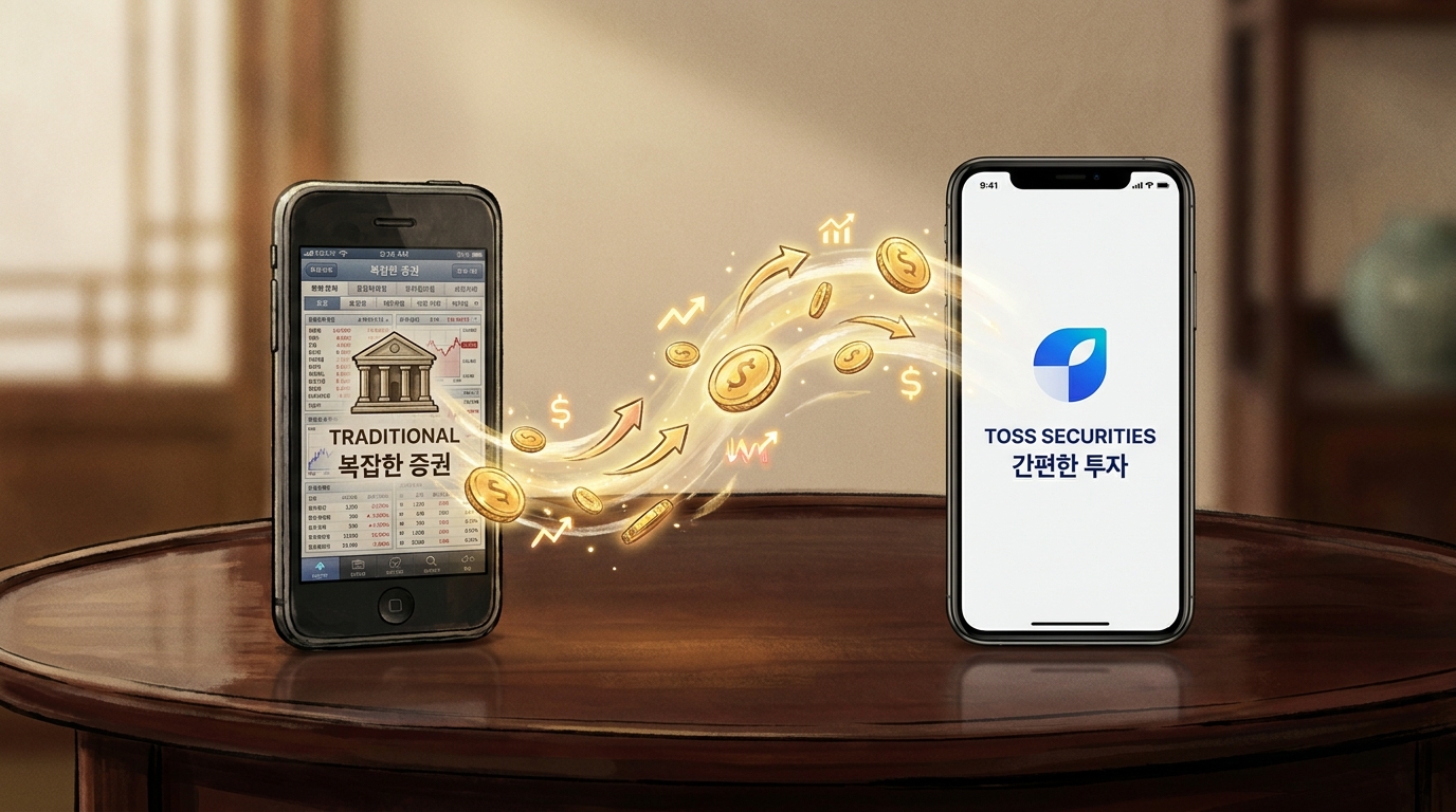 타 증권사에서 토스증권으로 주식을 옮기고 현금 리워드를 받는 과정 형상화