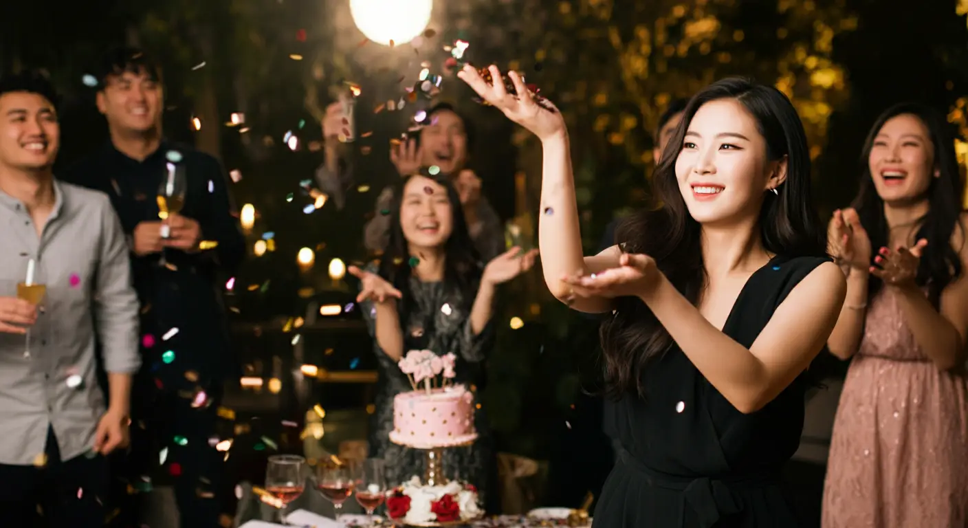 생일 파티를 하는 여성